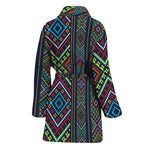 Pixel Ethnic Pattern Print Women's Bathrobe