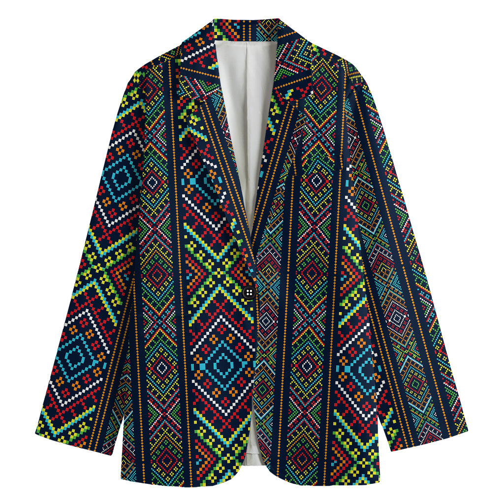 Pixel Ethnic Pattern Print Women's Blazer
