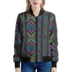 Pixel Ethnic Pattern Print Women's Bomber Jacket