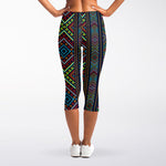 Pixel Ethnic Pattern Print Women's Capri Leggings