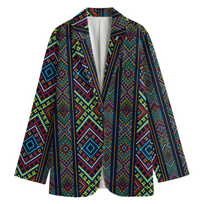 Pixel Ethnic Pattern Print Women's Cotton Blazer