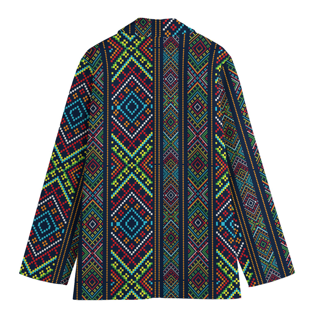 Pixel Ethnic Pattern Print Women's Cotton Blazer