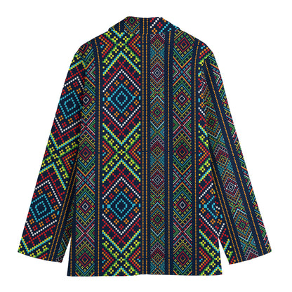 Pixel Ethnic Pattern Print Women's Cotton Blazer