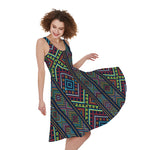 Pixel Ethnic Pattern Print Women's Sleeveless Dress