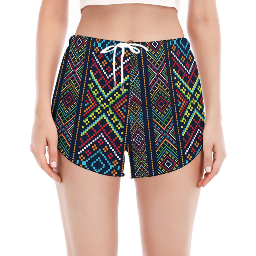 Pixel Ethnic Pattern Print Women's Split Running Shorts
