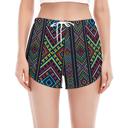 Pixel Ethnic Pattern Print Women's Split Running Shorts