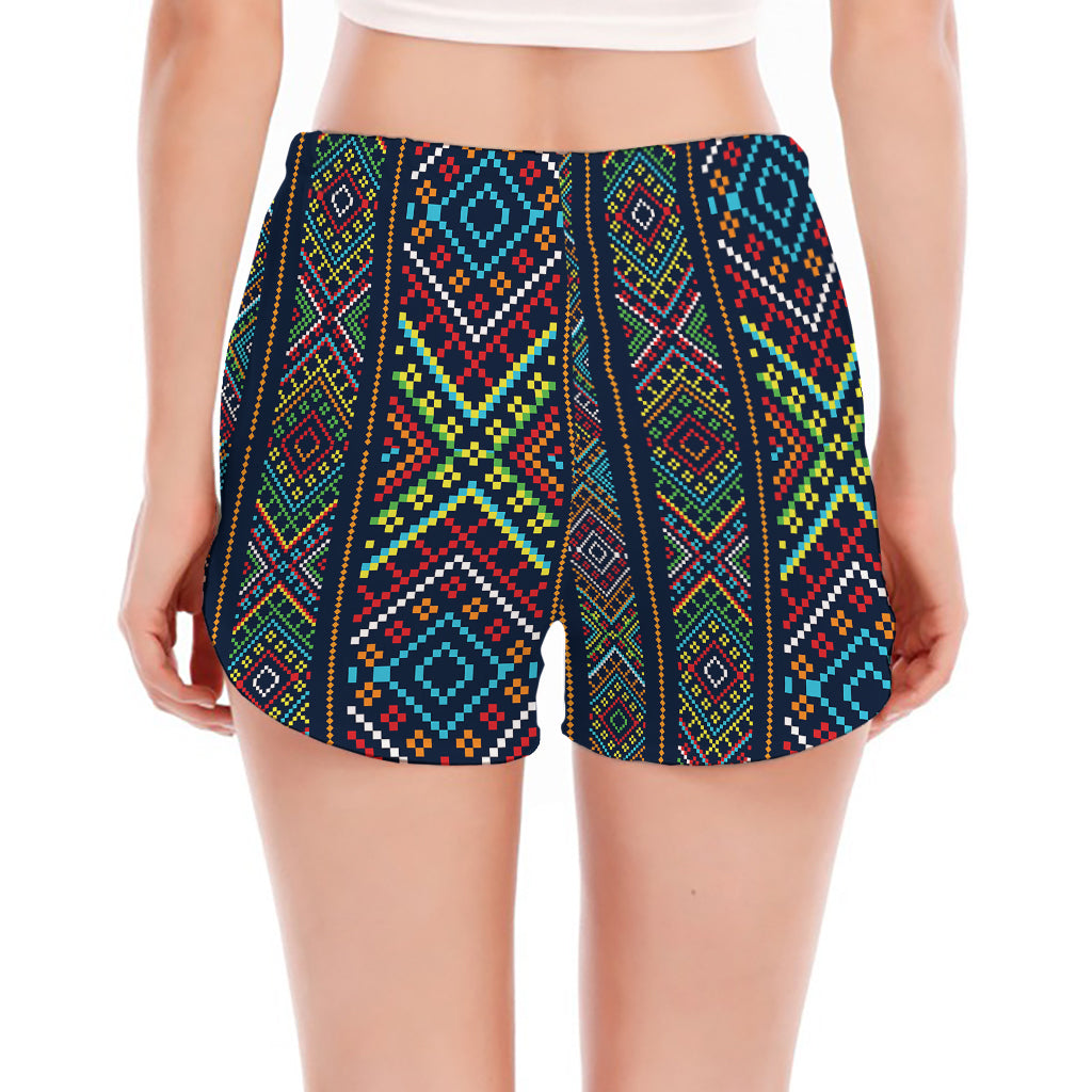 Pixel Ethnic Pattern Print Women's Split Running Shorts