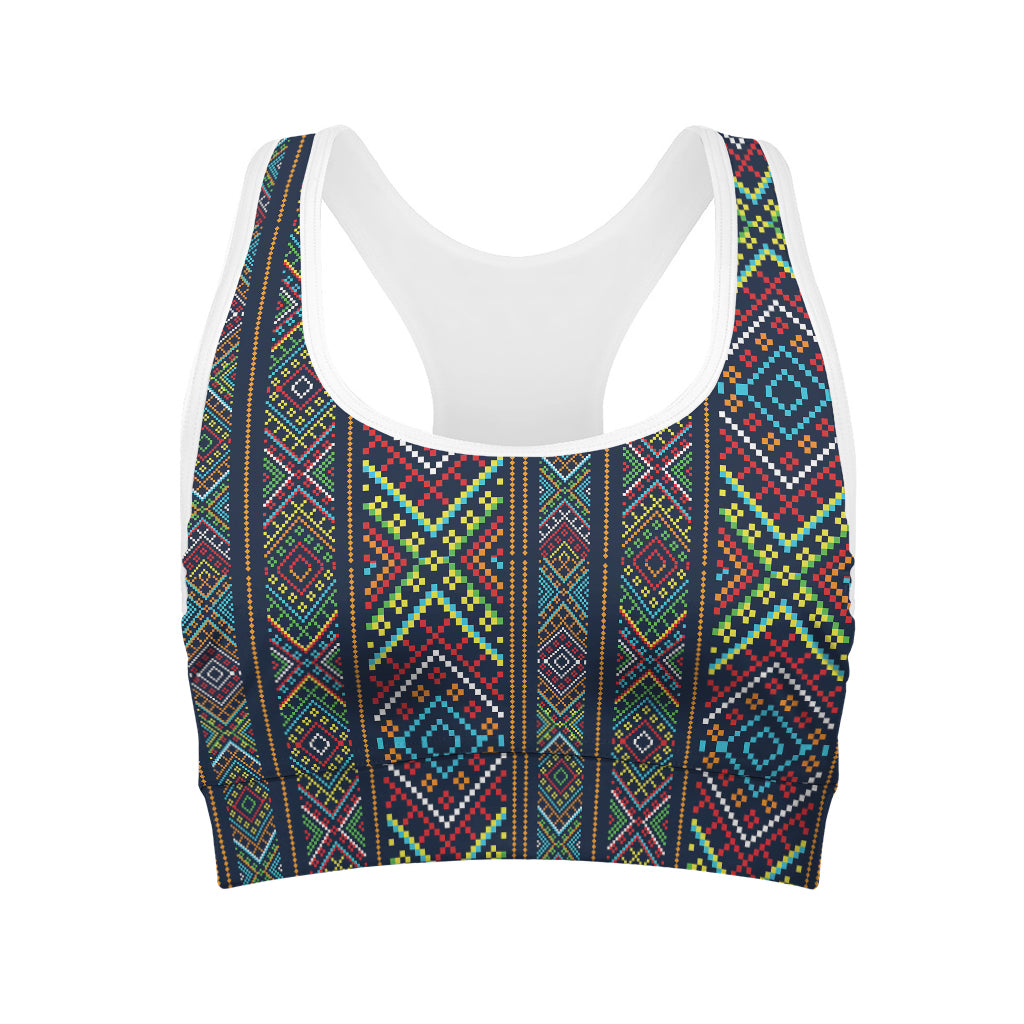 Pixel Ethnic Pattern Print Women's Sports Bra