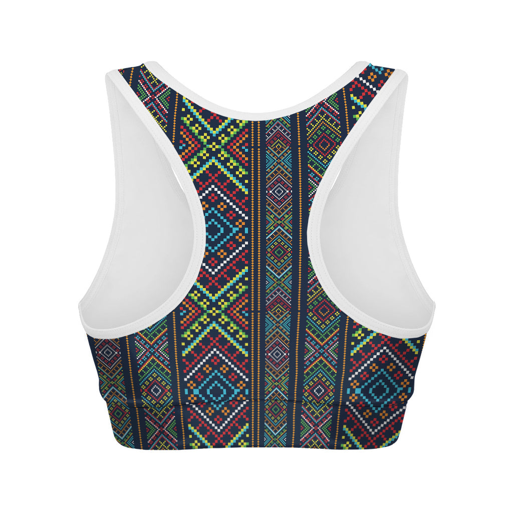 Pixel Ethnic Pattern Print Women's Sports Bra