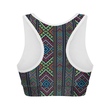 Pixel Ethnic Pattern Print Women's Sports Bra