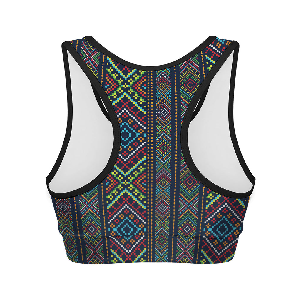 Pixel Ethnic Pattern Print Women's Sports Bra