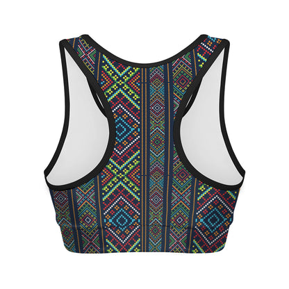 Pixel Ethnic Pattern Print Women's Sports Bra