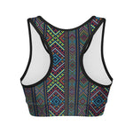 Pixel Ethnic Pattern Print Women's Sports Bra