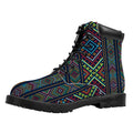 Pixel Ethnic Pattern Print Padded Collar Lace Up Boots
