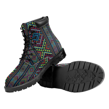 Pixel Ethnic Pattern Print Work Boots