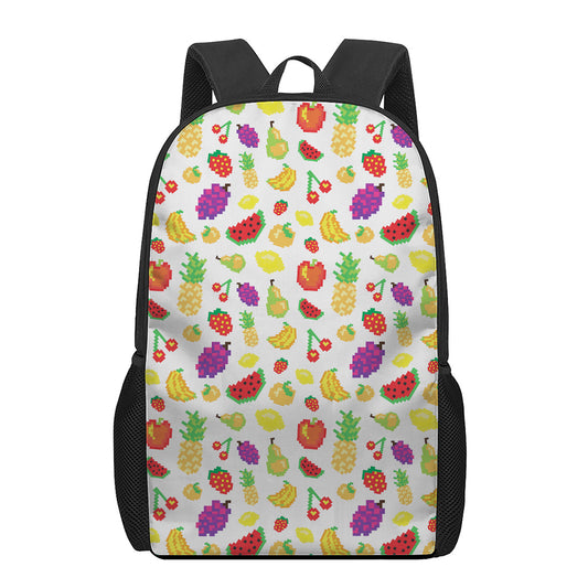 Pixel Fruits Pattern Print 17 Inch Backpack