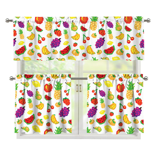 Pixel Fruits Pattern Print 3 Piece Kitchen Curtains