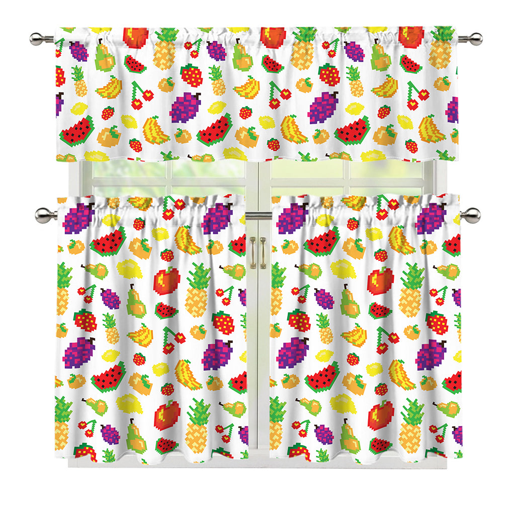 Pixel Fruits Pattern Print 3 Piece Kitchen Curtains