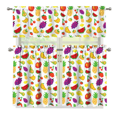 Pixel Fruits Pattern Print 3 Piece Kitchen Curtains