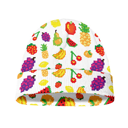 Pixel Fruits Pattern Print Beanie