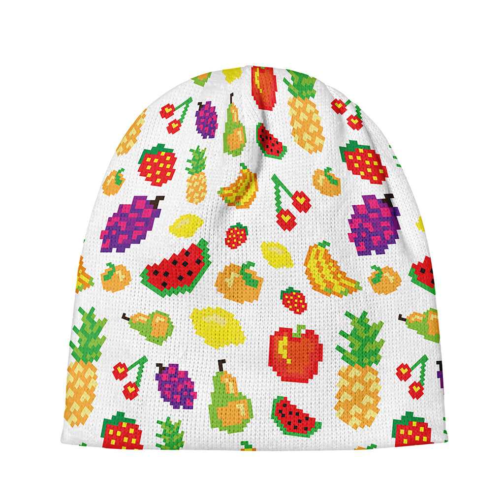 Pixel Fruits Pattern Print Beanie