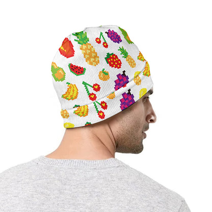 Pixel Fruits Pattern Print Beanie