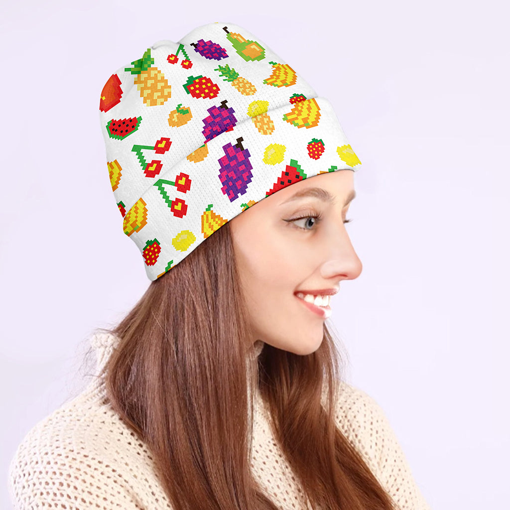 Pixel Fruits Pattern Print Beanie