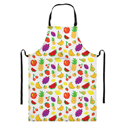 Pixel Fruits Pattern Print Bib Apron With Pocket