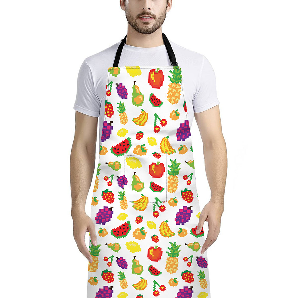 Pixel Fruits Pattern Print Bib Apron With Pocket