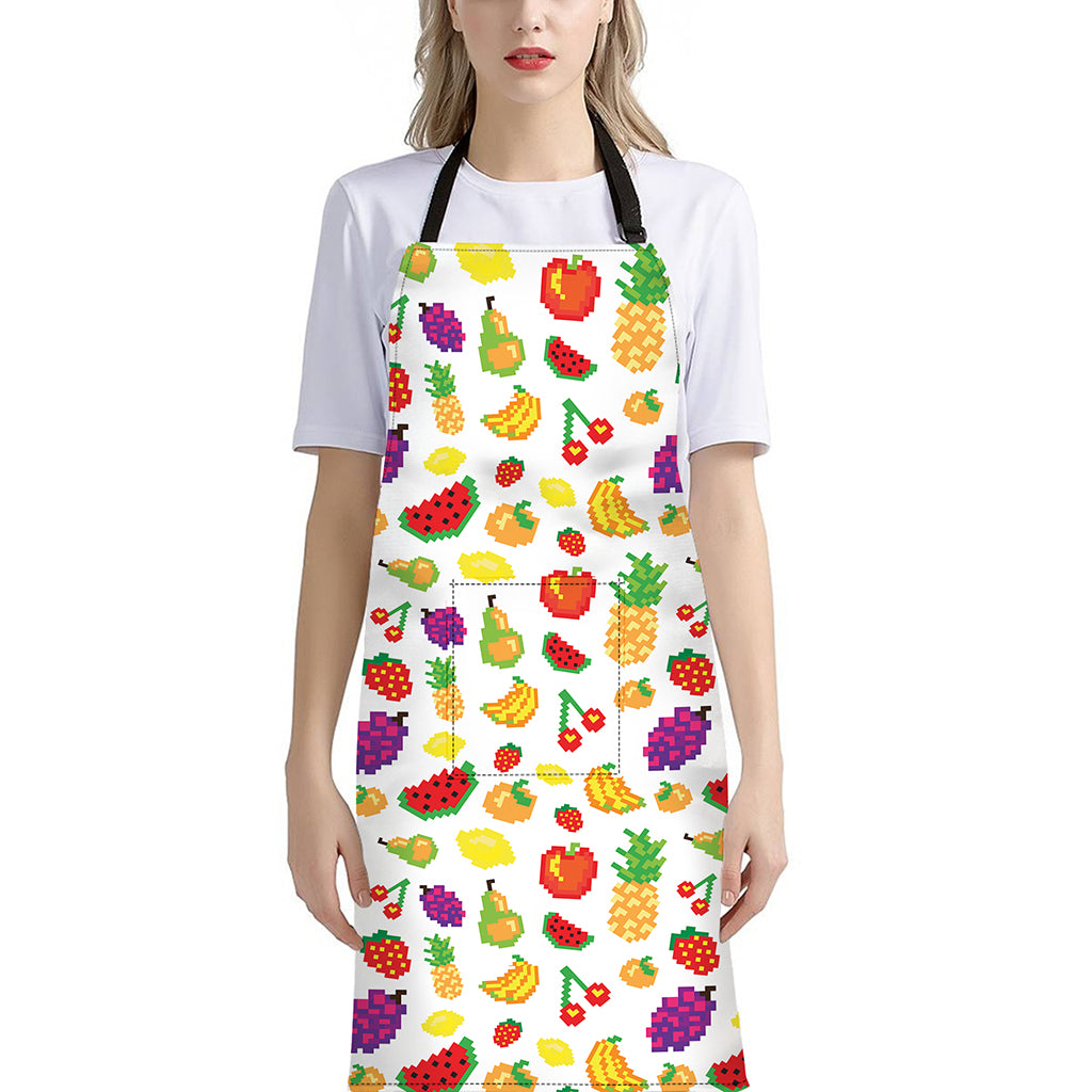 Pixel Fruits Pattern Print Bib Apron With Pocket