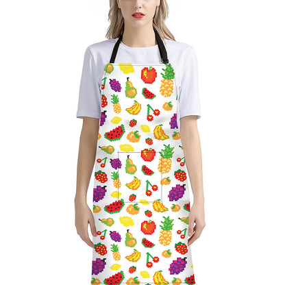Pixel Fruits Pattern Print Bib Apron With Pocket