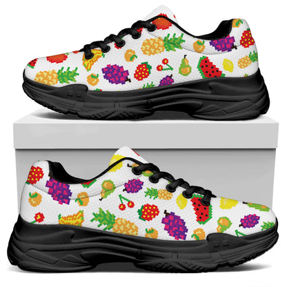 Pixel Fruits Pattern Print Black Chunky Shoes