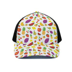 Pixel Fruits Pattern Print Black Mesh Trucker Cap
