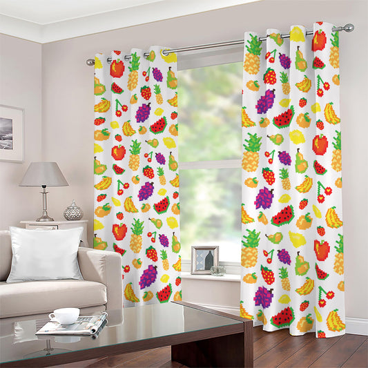 Pixel Fruits Pattern Print Blackout Grommet Curtains