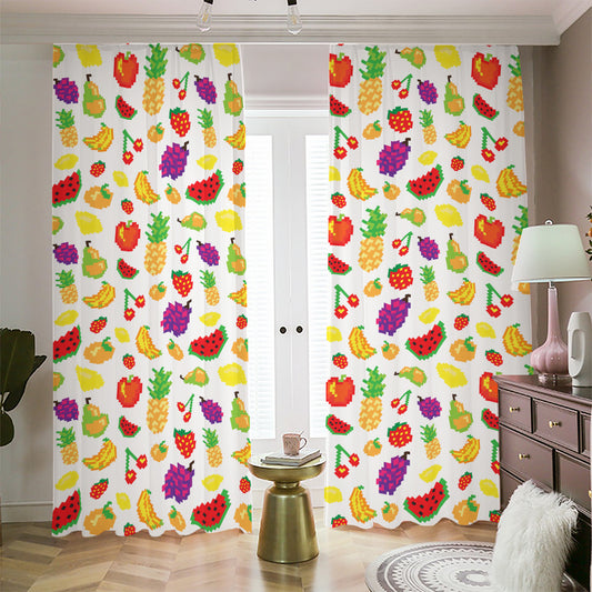 Pixel Fruits Pattern Print Blackout Pencil Pleat Curtains
