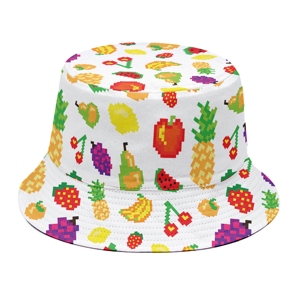 Pixel Fruits Pattern Print Bucket Hat