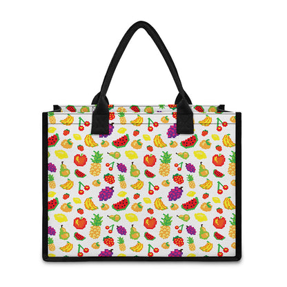 Pixel Fruits Pattern Print Canvas Tote Bag
