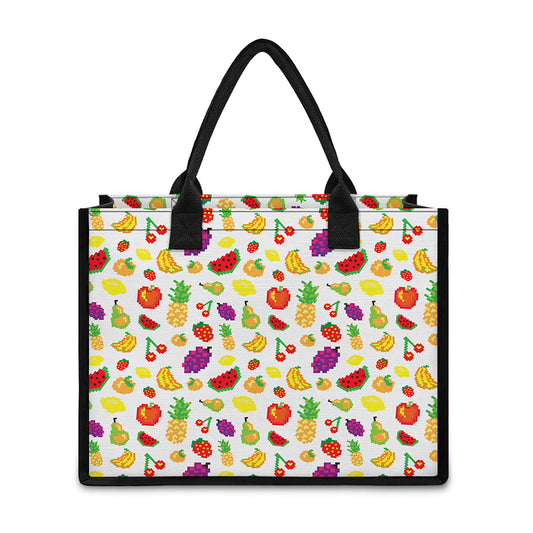 Pixel Fruits Pattern Print Canvas Tote Bag