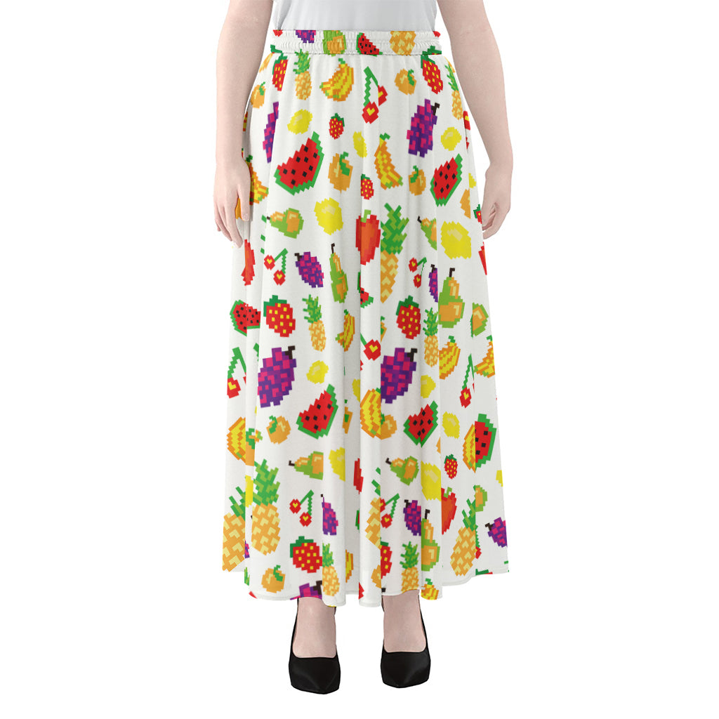 Pixel Fruits Pattern Print Chiffon Maxi Skirt