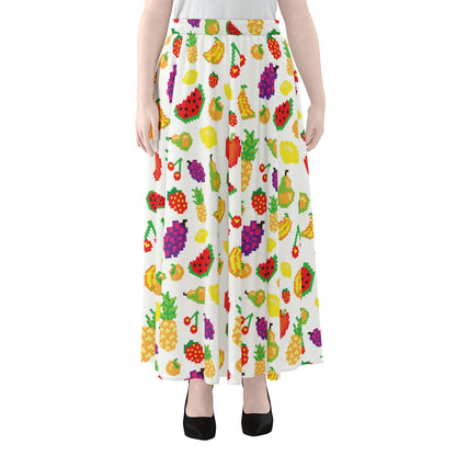 Pixel Fruits Pattern Print Chiffon Maxi Skirt