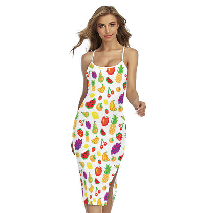 Pixel Fruits Pattern Print Cross Back Cami Dress
