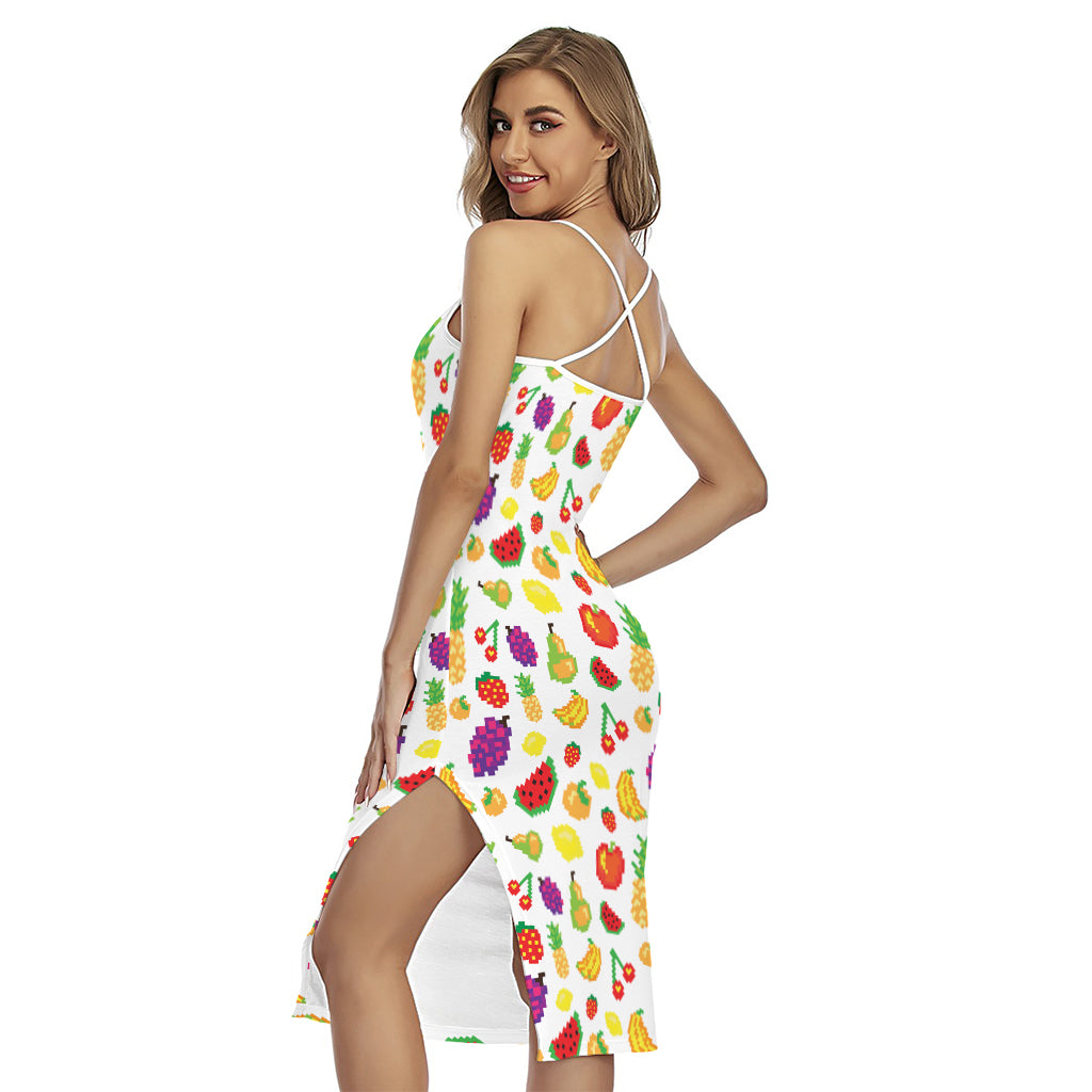 Pixel Fruits Pattern Print Cross Back Cami Dress