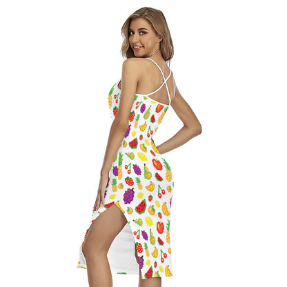 Pixel Fruits Pattern Print Cross Back Cami Dress
