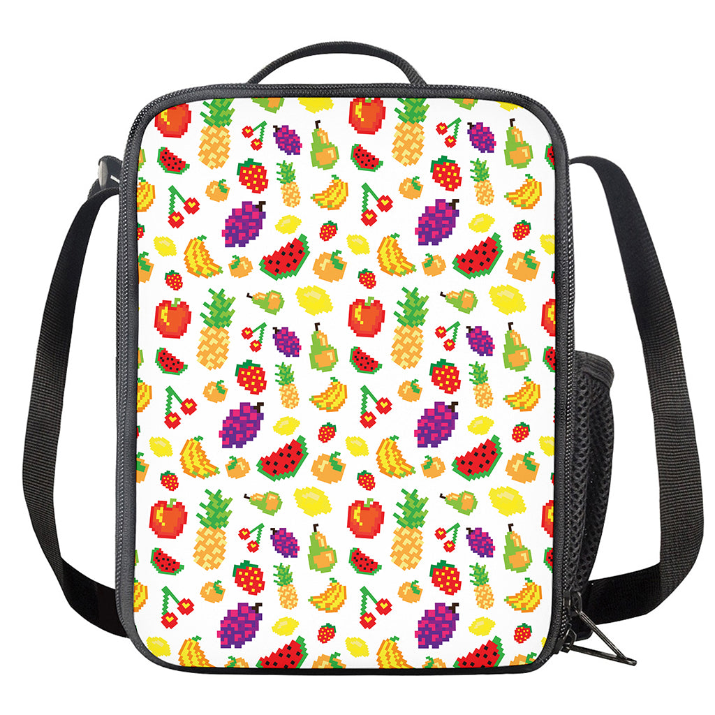 Pixel Fruits Pattern Print Crossbody Lunch Bag