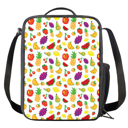 Pixel Fruits Pattern Print Crossbody Lunch Bag