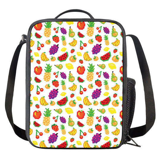 Pixel Fruits Pattern Print Crossbody Lunch Bag