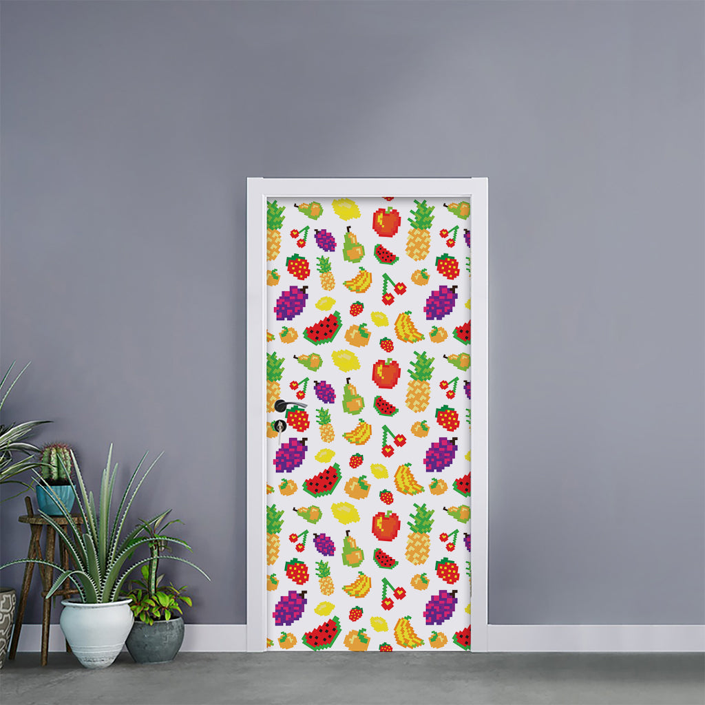 Pixel Fruits Pattern Print Door Sticker