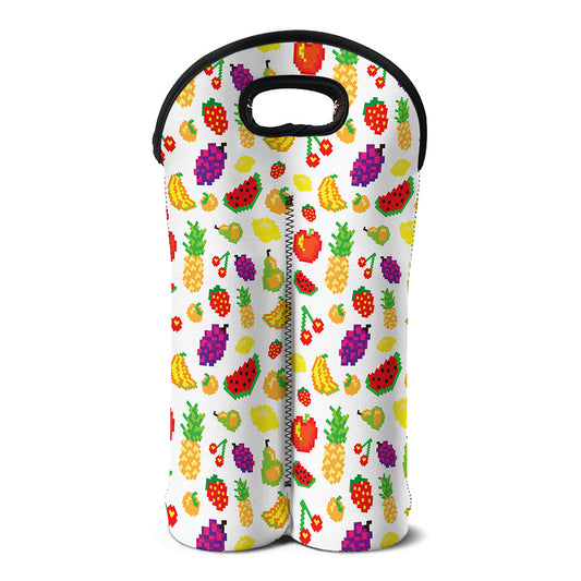 Pixel Fruits Pattern Print Double Neoprene Wine Tote
