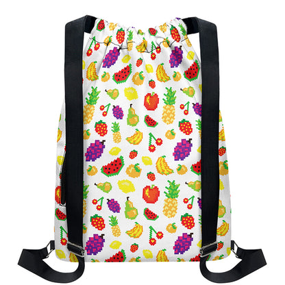 Pixel Fruits Pattern Print Drawstring Backpack