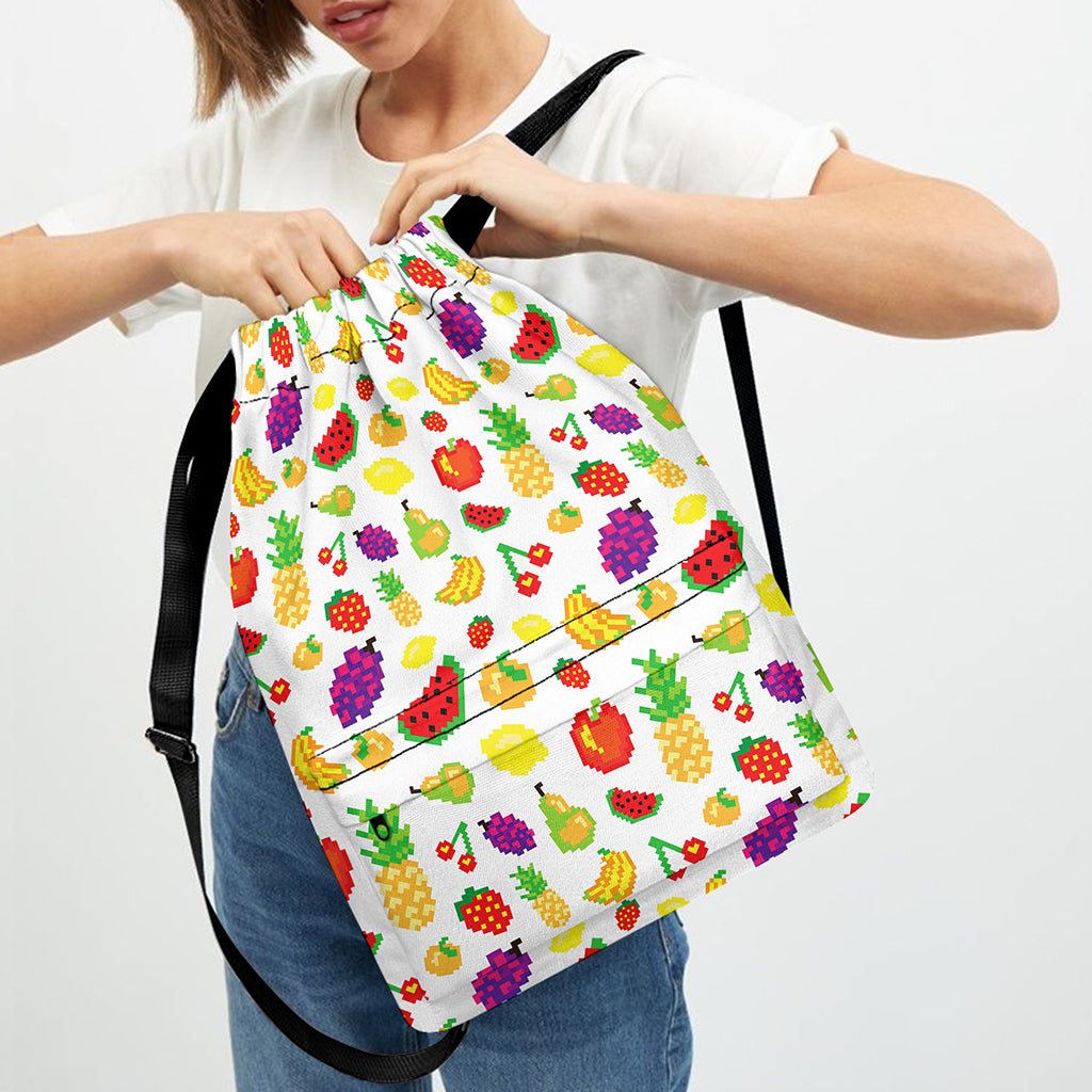 Pixel Fruits Pattern Print Drawstring Backpack